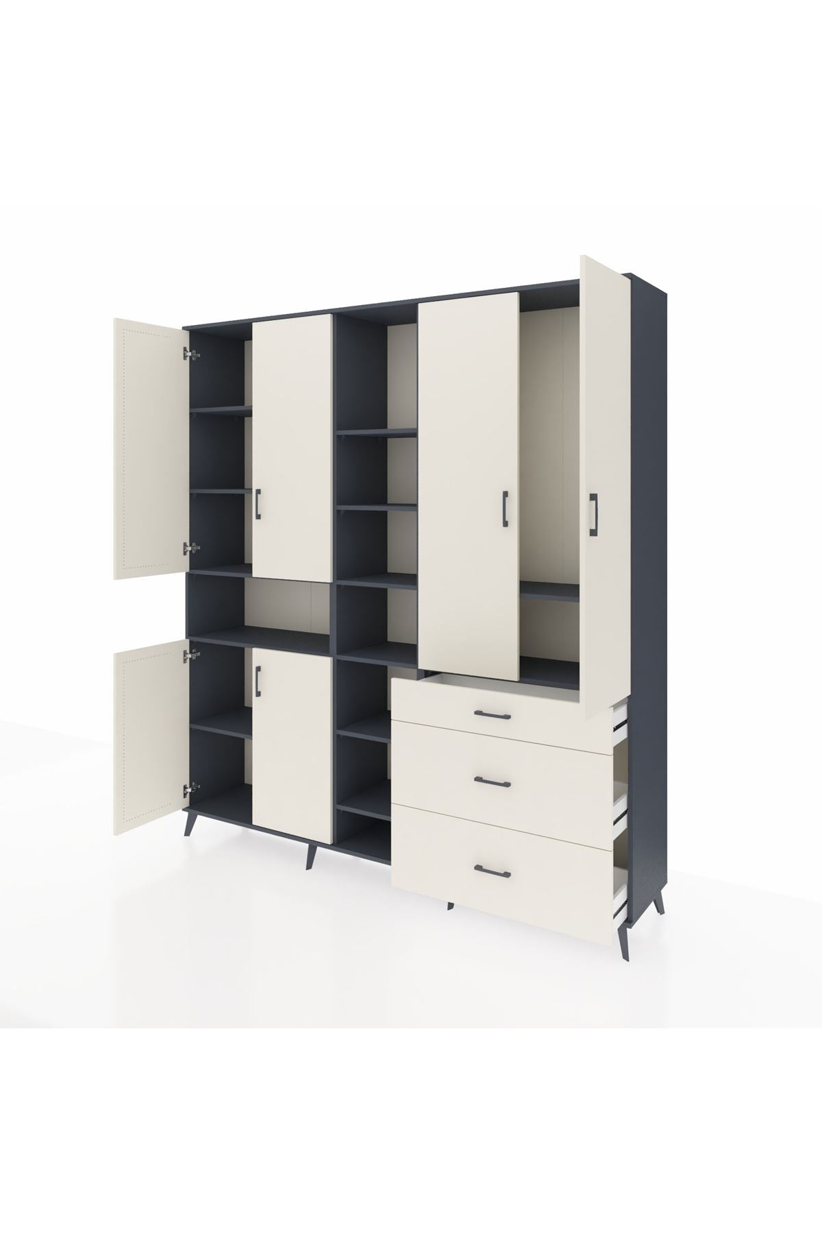 Hyperion Dolap 13 Raflı 3 Çekmeceli 6 Kapaklı 220x44x243 Antrasit-Aytaşı/Aytaşı