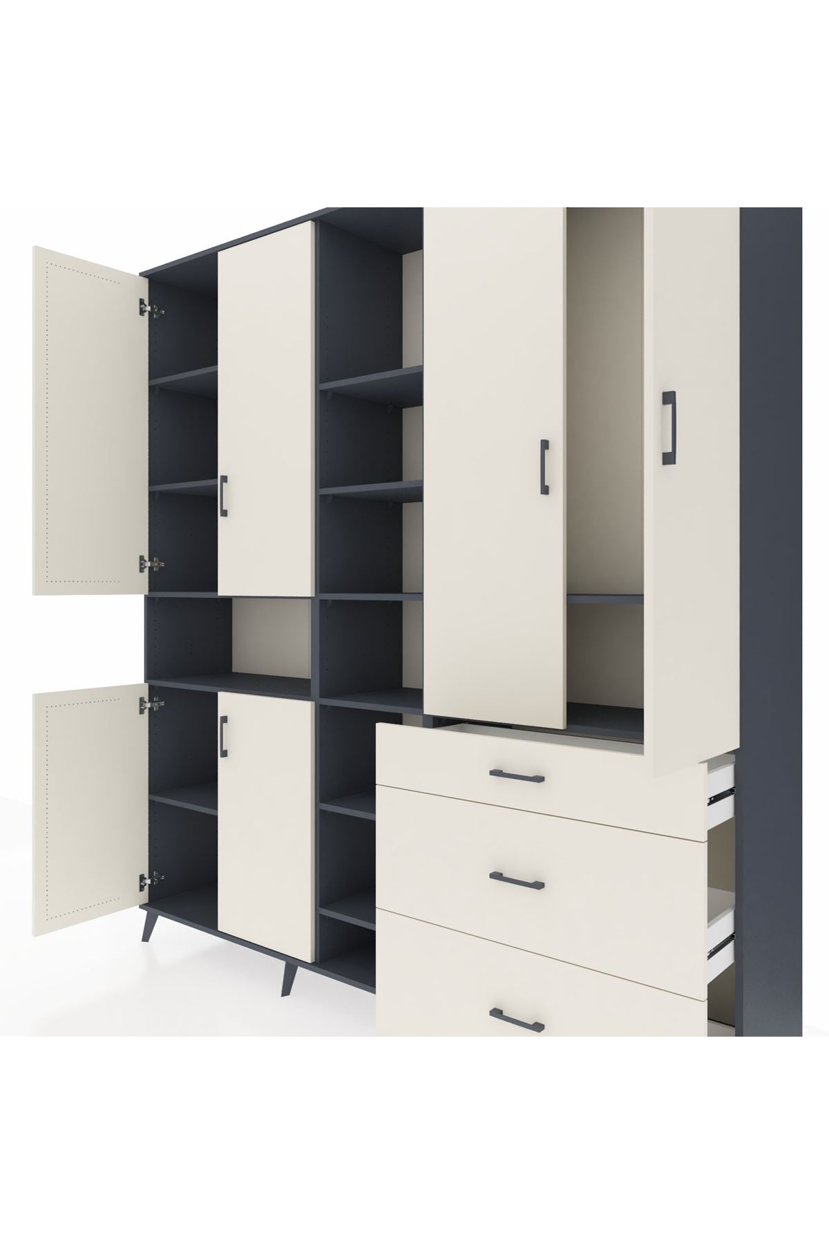 Hyperion Dolap 13 Raflı 3 Çekmeceli 6 Kapaklı 220x44x243 Antrasit-Aytaşı/Aytaşı