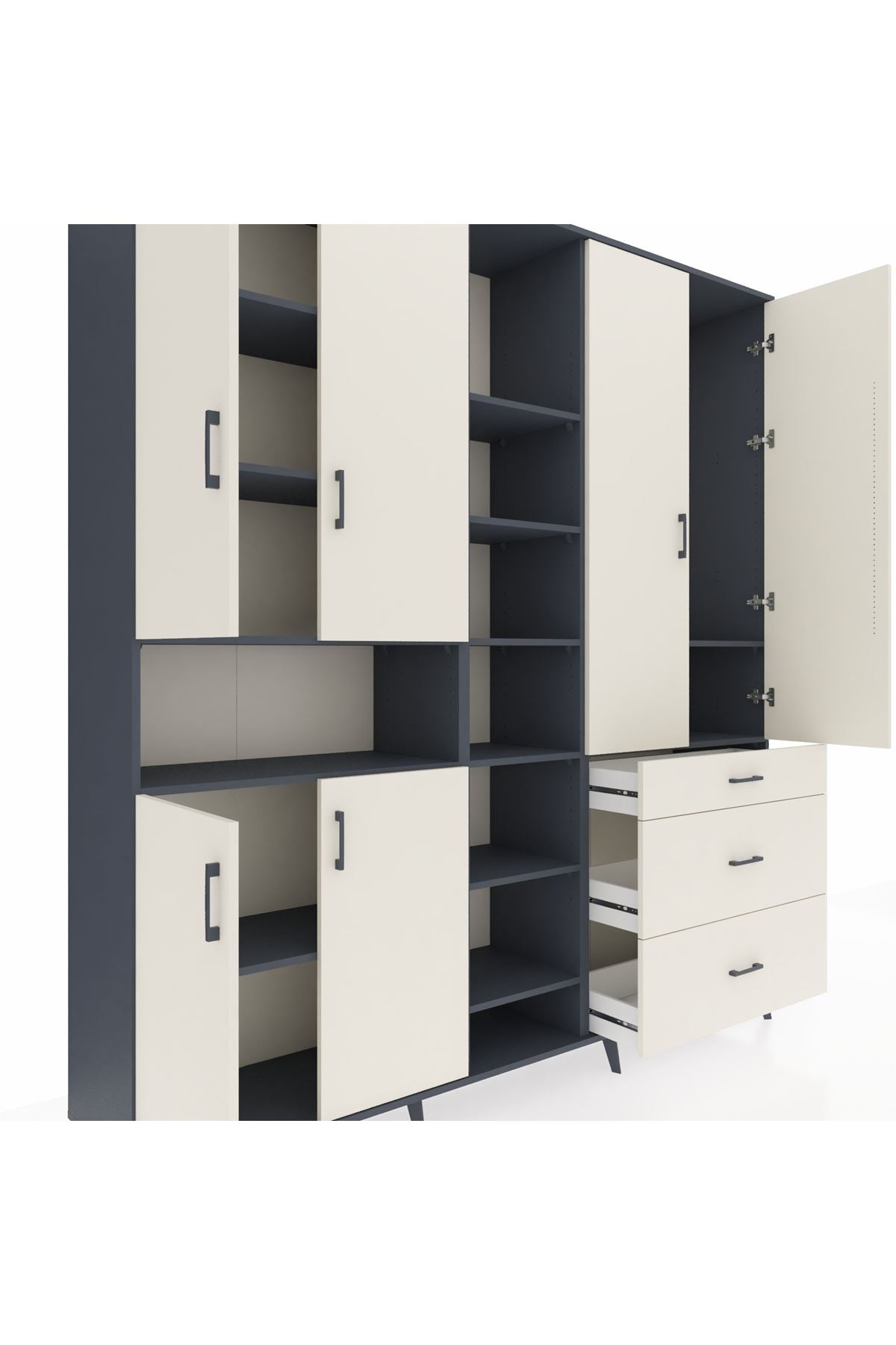 Hyperion Dolap 13 Raflı 3 Çekmeceli 6 Kapaklı 220x44x243 Antrasit-Aytaşı/Aytaşı