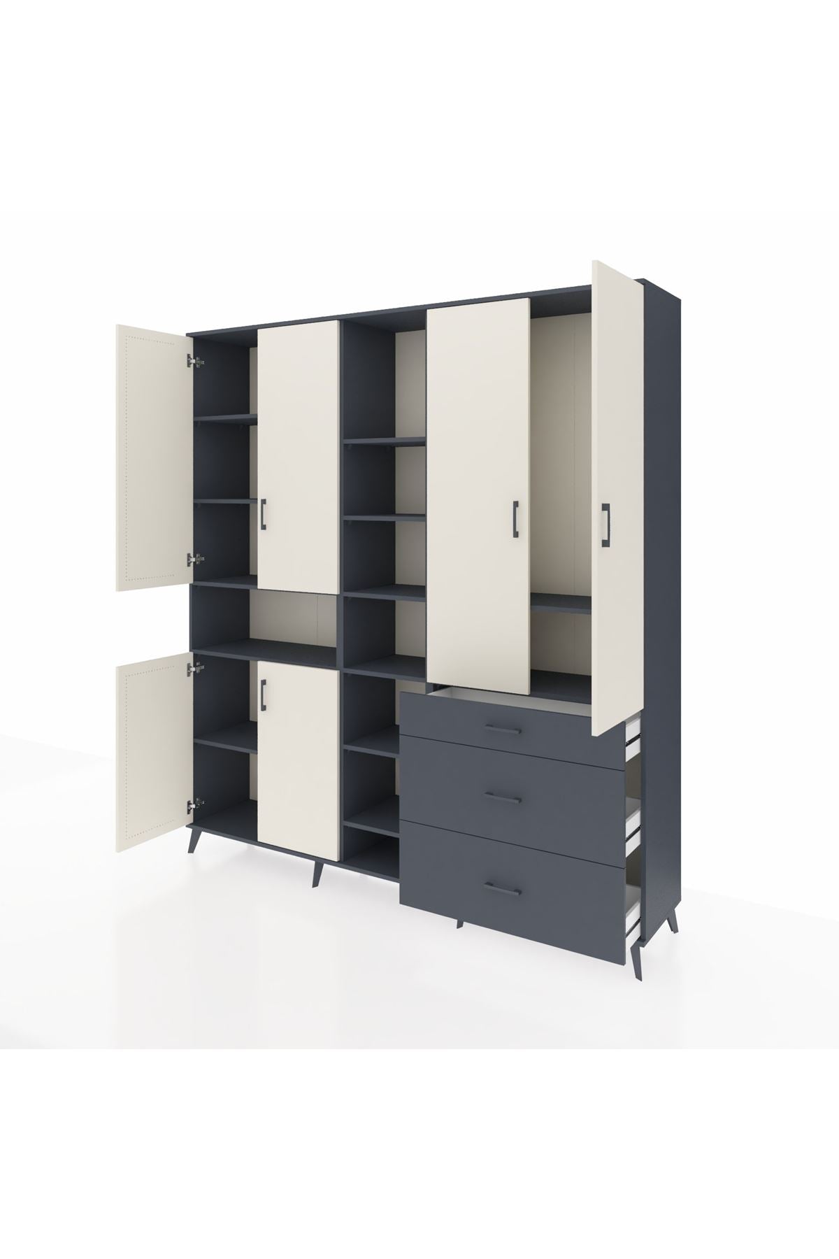 Hyperion Dolap 13 Raflı 3 Çekmeceli 6 Kapaklı 220x44x243 Antrasit-Aytaşı/Antrasit