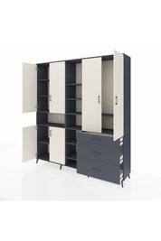 Hyperion Dolap 13 Raflı 3 Çekmeceli 6 Kapaklı 220x44x243 Antrasit-Aytaşı/Antrasit