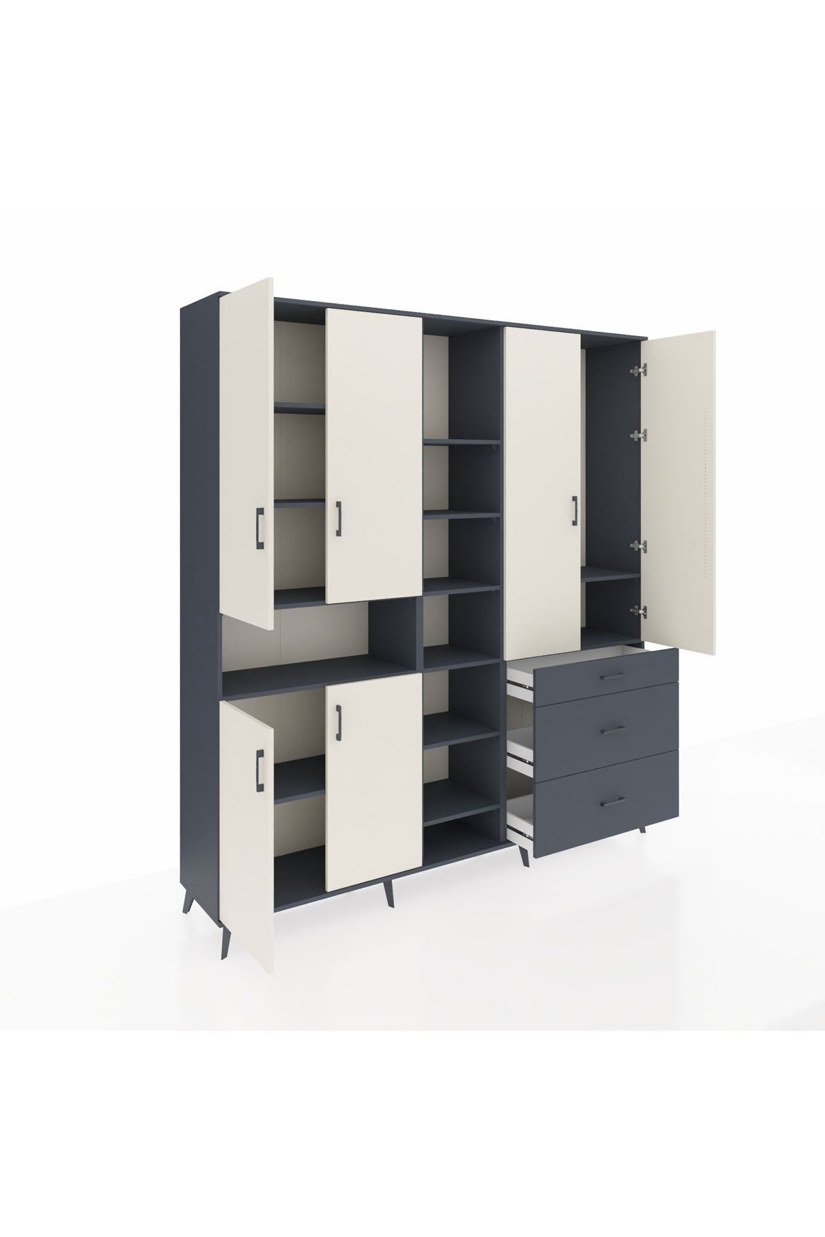 Hyperion Dolap 13 Raflı 3 Çekmeceli 6 Kapaklı 220x44x243 Antrasit-Aytaşı/Antrasit