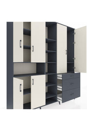 Hyperion Dolap 13 Raflı 3 Çekmeceli 6 Kapaklı 220x44x243 Antrasit-Aytaşı/Antrasit