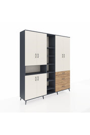 Hyperion Dolap 13 Raflı 3 Çekmeceli 6 Kapaklı 220x44x243 Antrasit-Aytaşı/Çam