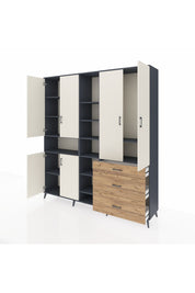 Hyperion Dolap 13 Raflı 3 Çekmeceli 6 Kapaklı 220x44x243 Antrasit-Aytaşı/Çam