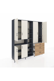 Hyperion Dolap 13 Raflı 3 Çekmeceli 6 Kapaklı 220x44x243 Antrasit-Aytaşı/Çam