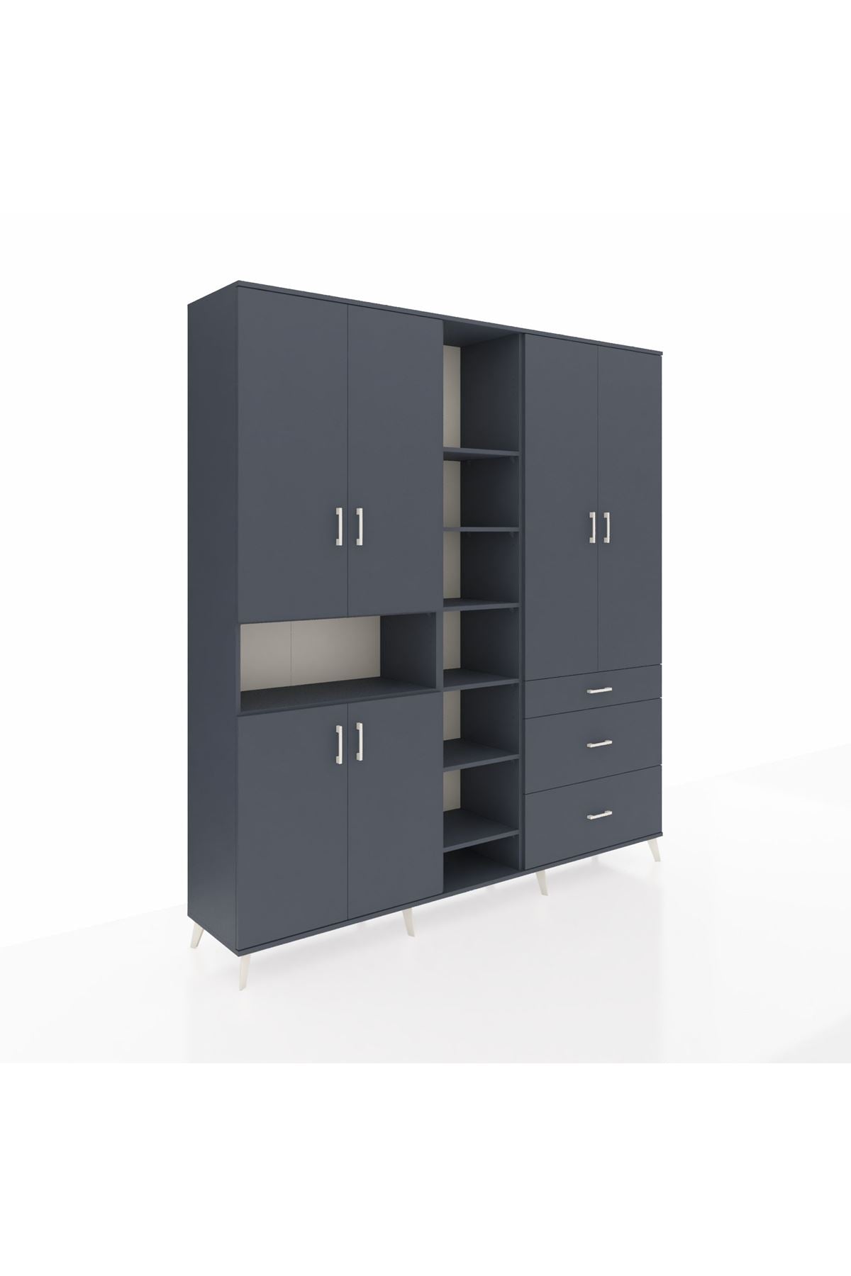 Hyperion Dolap 13 Raflı 3 Çekmeceli 6 Kapaklı 220x44x243 Antrasit-Antrasit/Antrasit