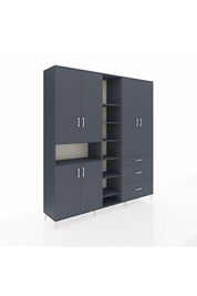 Hyperion Dolap 13 Raflı 3 Çekmeceli 6 Kapaklı 220x44x243 Antrasit-Antrasit/Antrasit