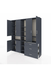 Hyperion Dolap 13 Raflı 3 Çekmeceli 6 Kapaklı 220x44x243 Antrasit-Antrasit/Antrasit