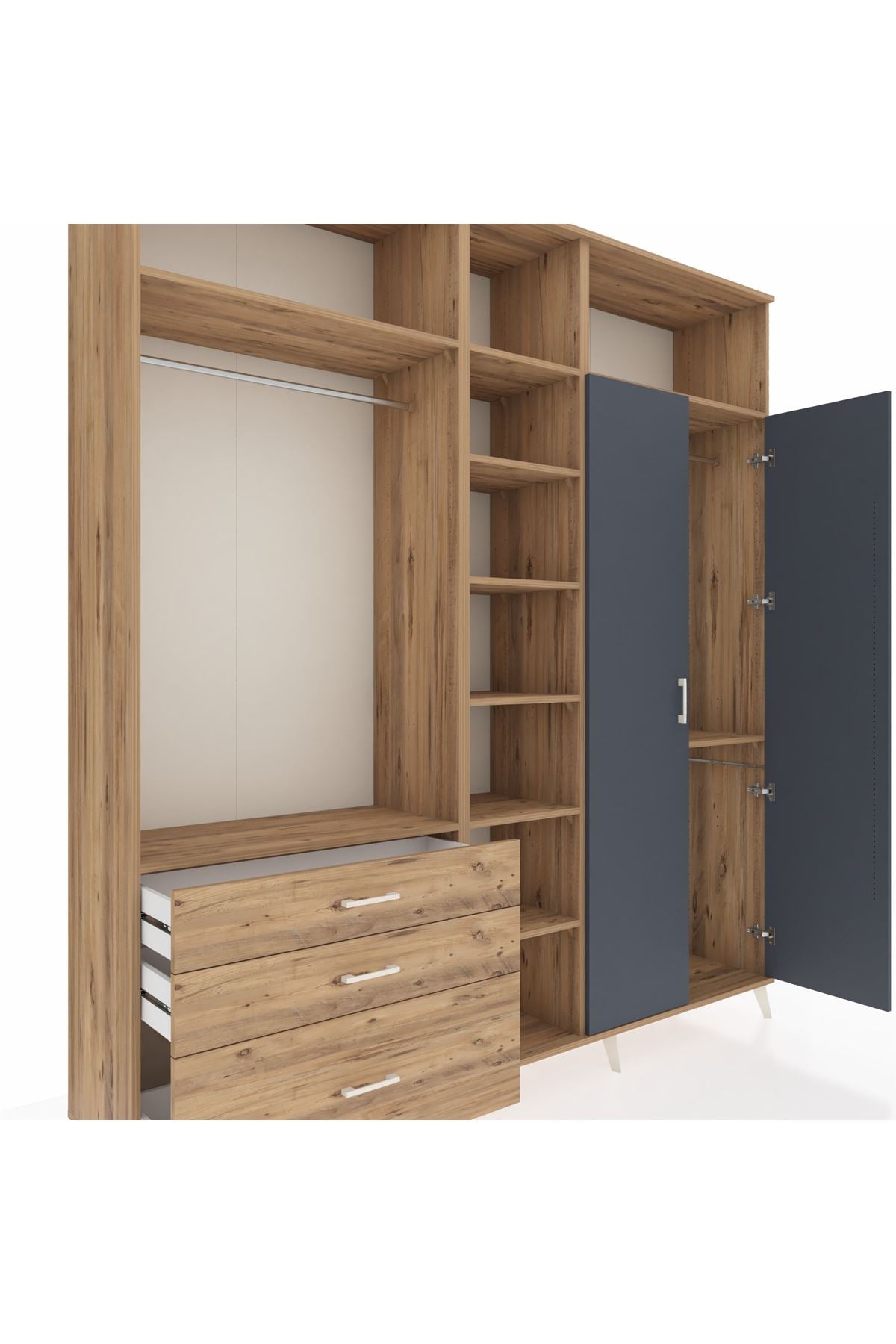 Hyperion Dolap 10 Raflı 3 Çekmeceli 2 Askılı 220x44x243 - S553M054V27B