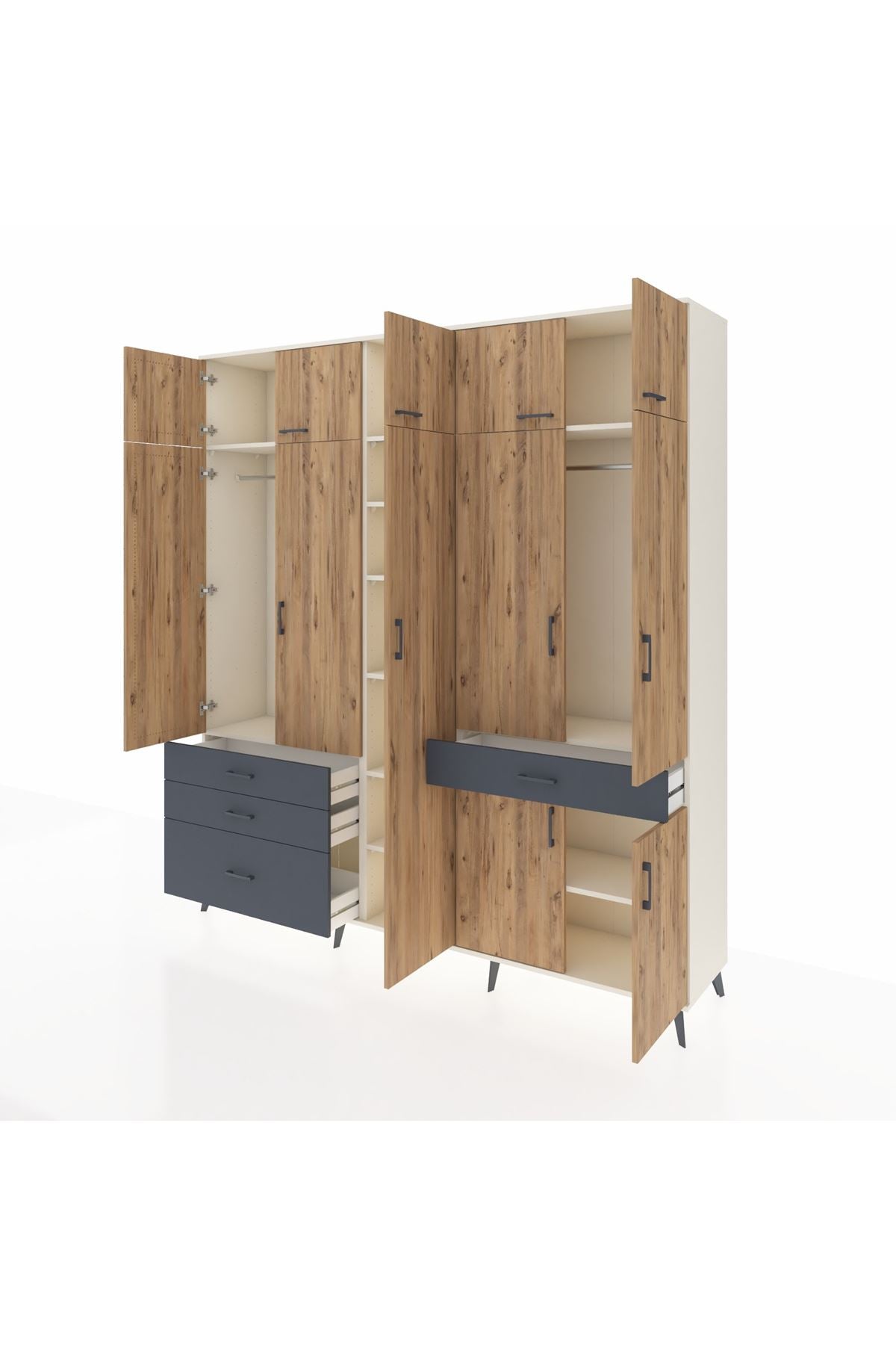 Hyperion Dolap 11 Raflı 4 Çekmeceli 2 Askılı 220x44x243 - S553M055V02B