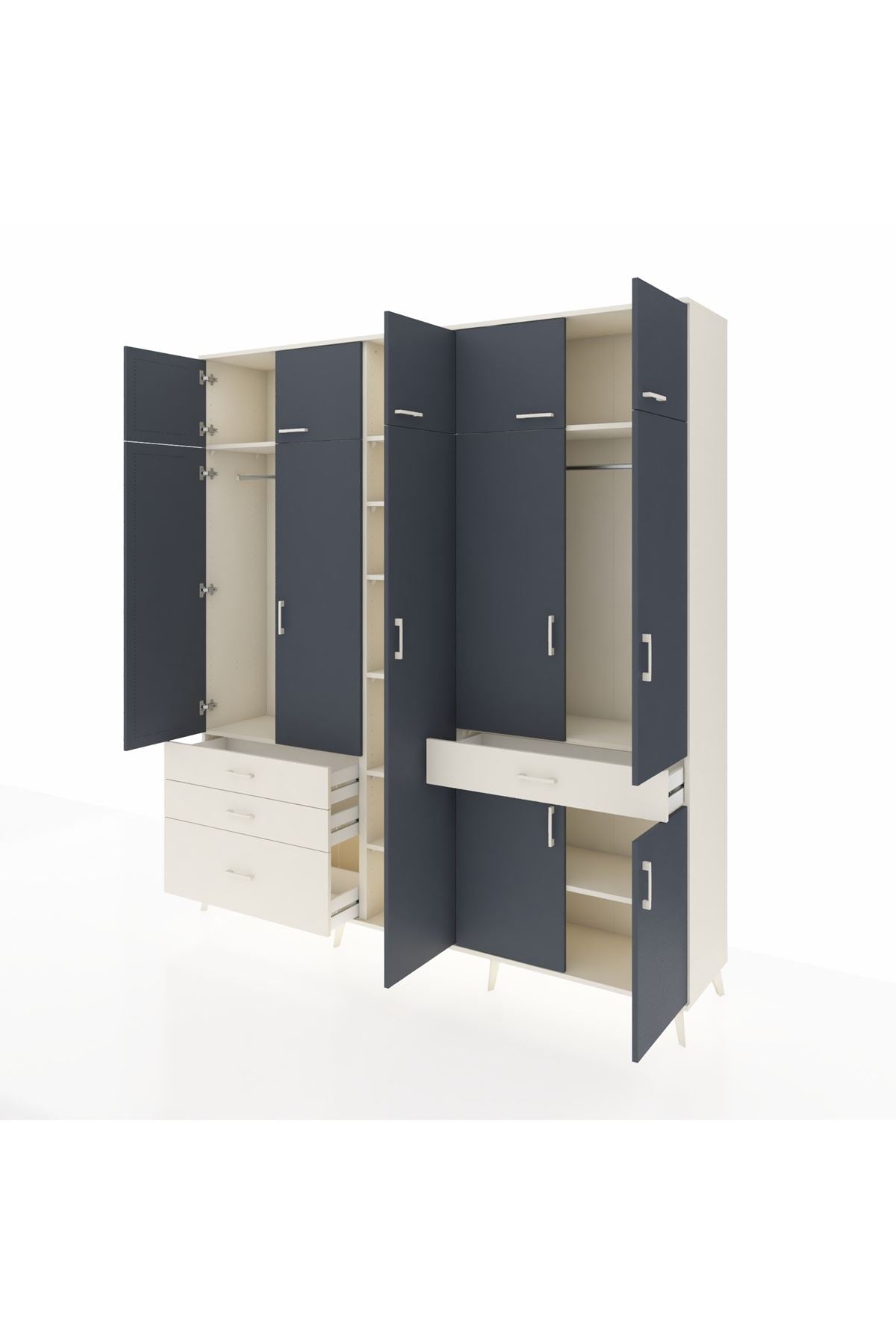 Hyperion Dolap 11 Raflı 4 Çekmeceli 2 Askılı 220x44x243 - S553M055V07B