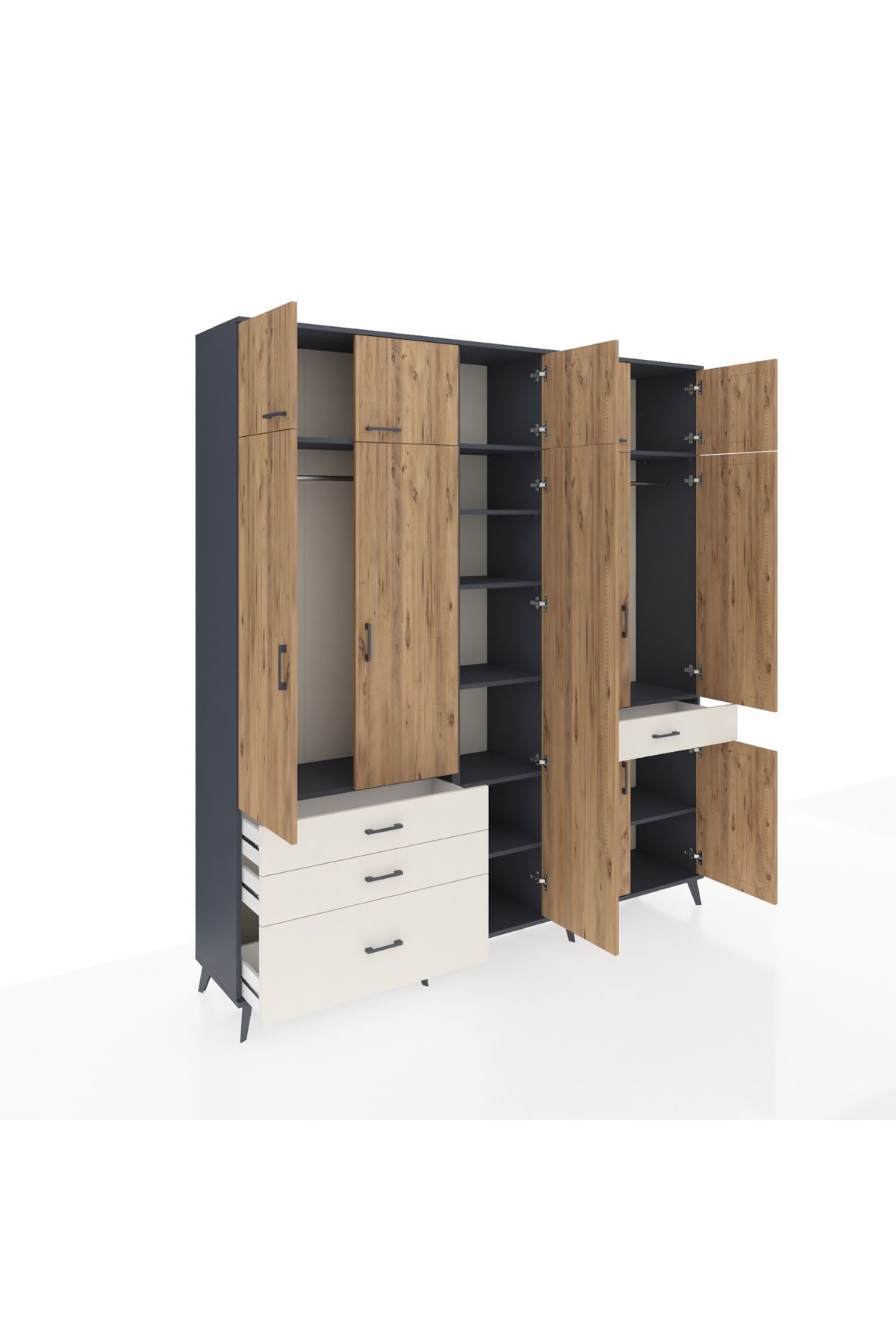 Hyperion Dolap 11 Raflı 4 Çekmeceli 2 Askılı 220x44x243 - S553M055V10B