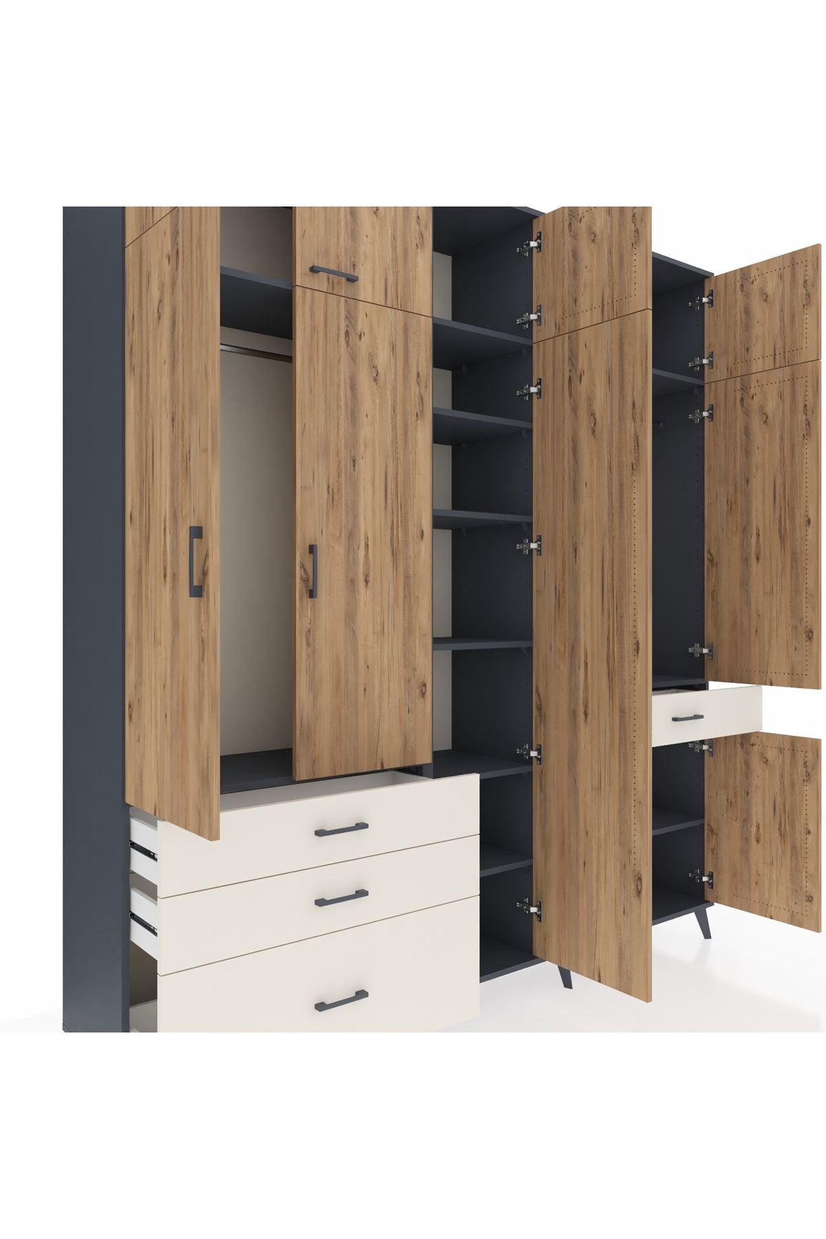 Hyperion Dolap 11 Raflı 4 Çekmeceli 2 Askılı 220x44x243 - S553M055V10B