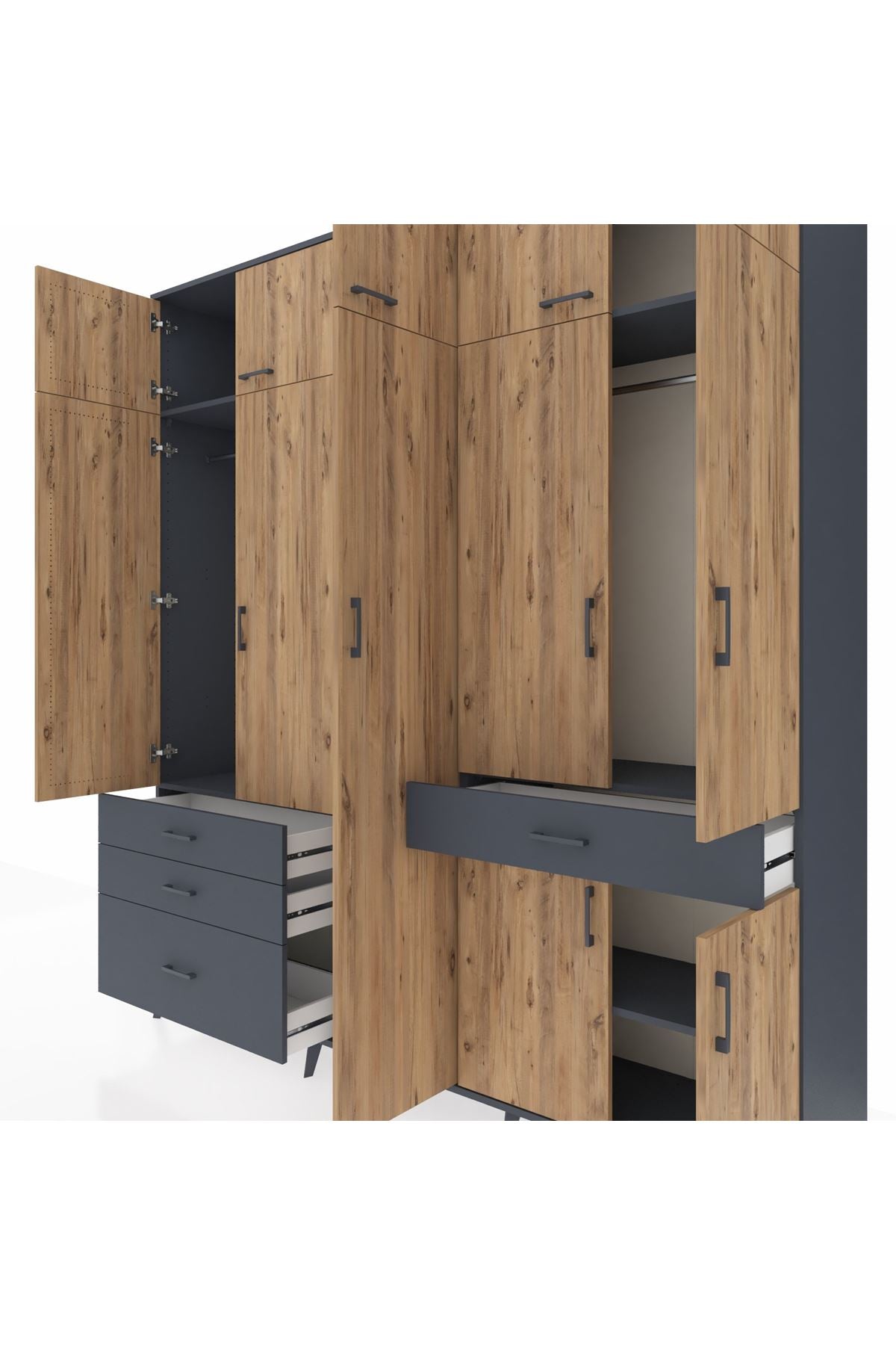 Hyperion Dolap 11 Raflı 4 Çekmeceli 2 Askılı 220x44x243 - S553M055V11B