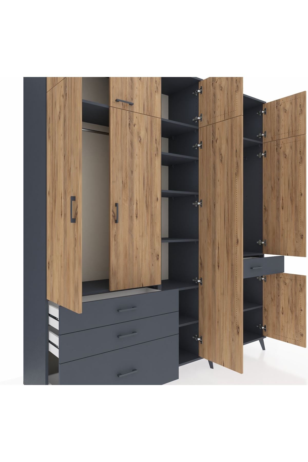 Hyperion Dolap 11 Raflı 4 Çekmeceli 2 Askılı 220x44x243 - S553M055V11B