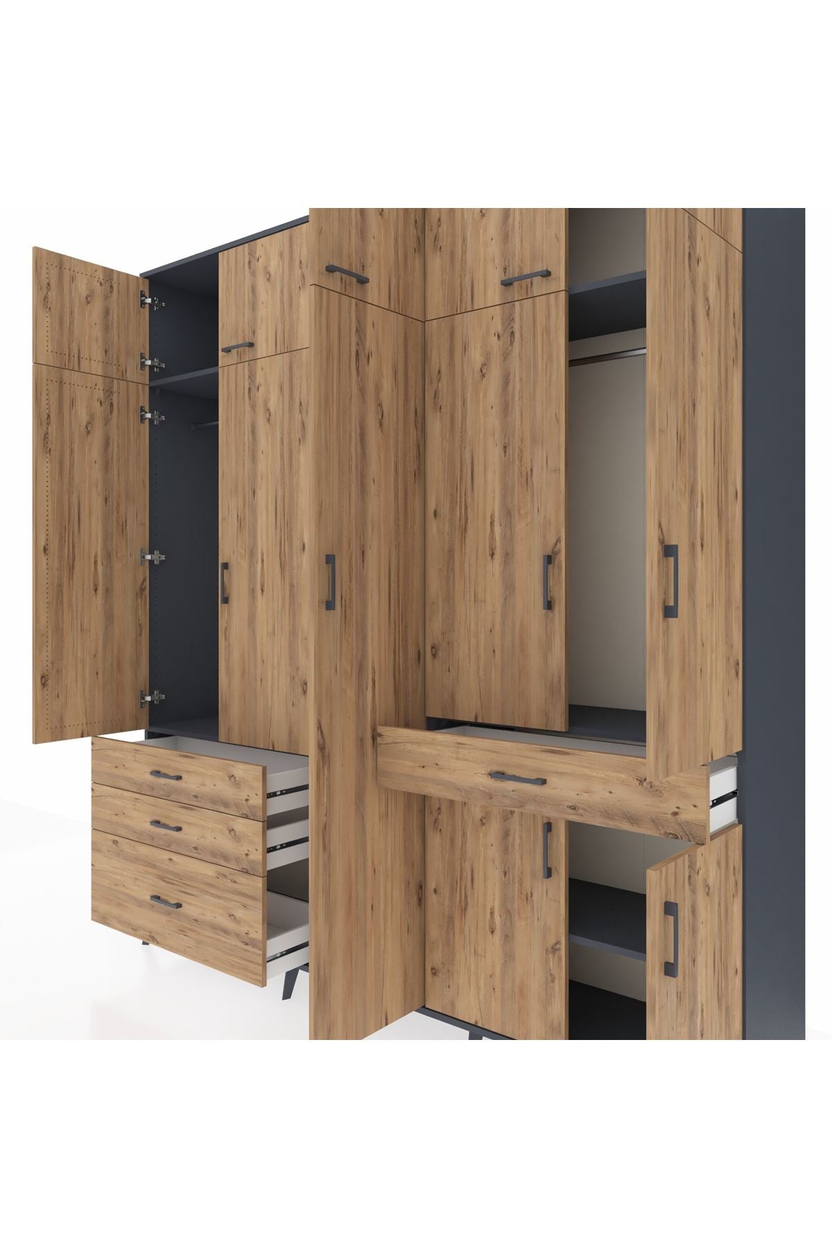 Hyperion Dolap 11 Raflı 4 Çekmeceli 2 Askılı 220x44x243 - S553M055V12B