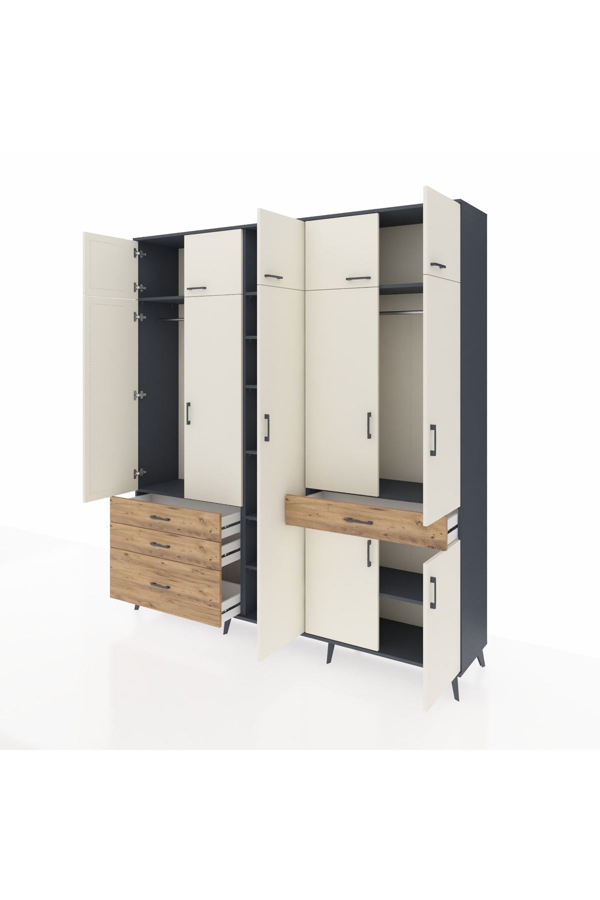 Hyperion Dolap 11 Raflı 4 Çekmeceli 2 Askılı 220x44x243 - S553M055V15B