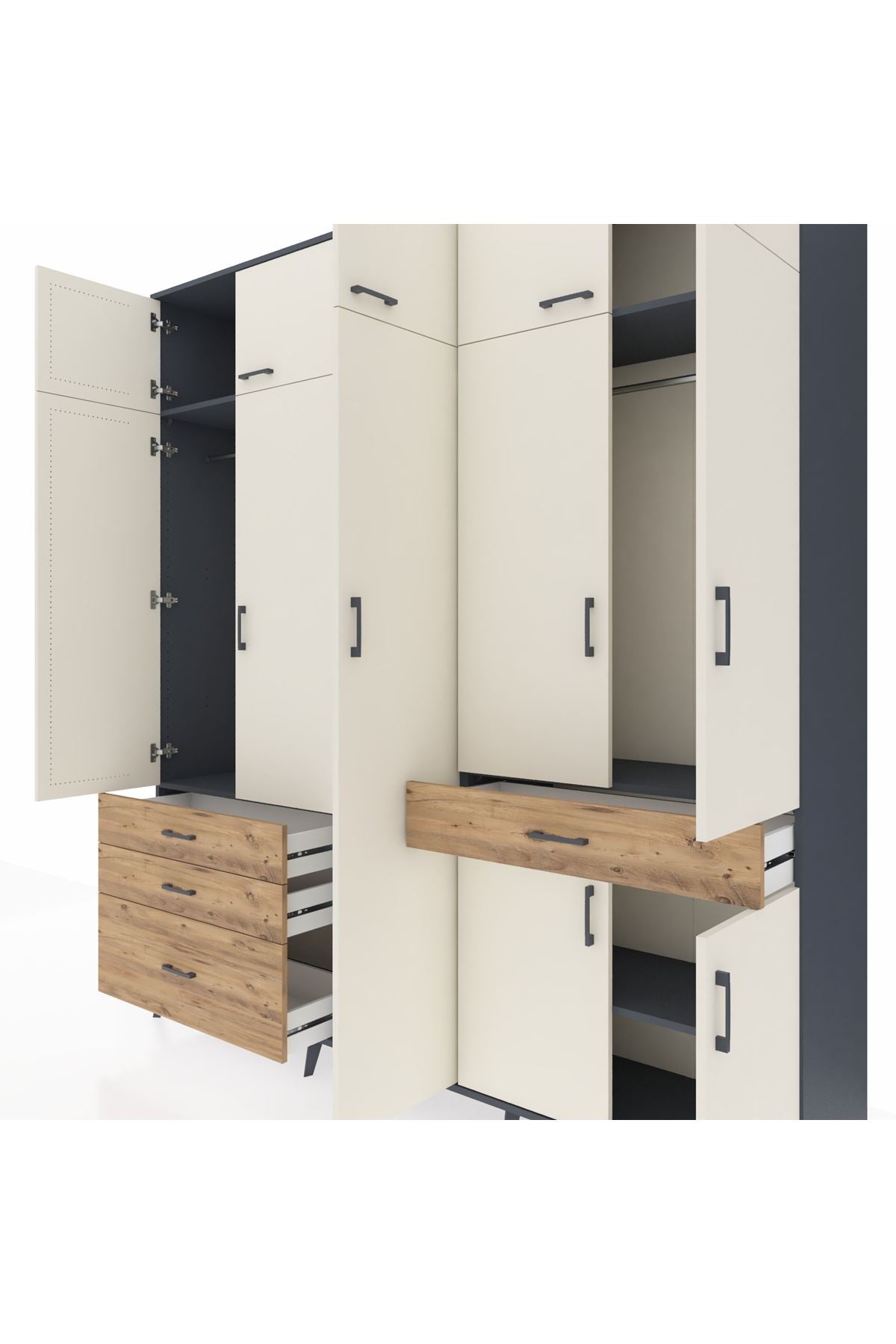 Hyperion Dolap 11 Raflı 4 Çekmeceli 2 Askılı 220x44x243 - S553M055V15B