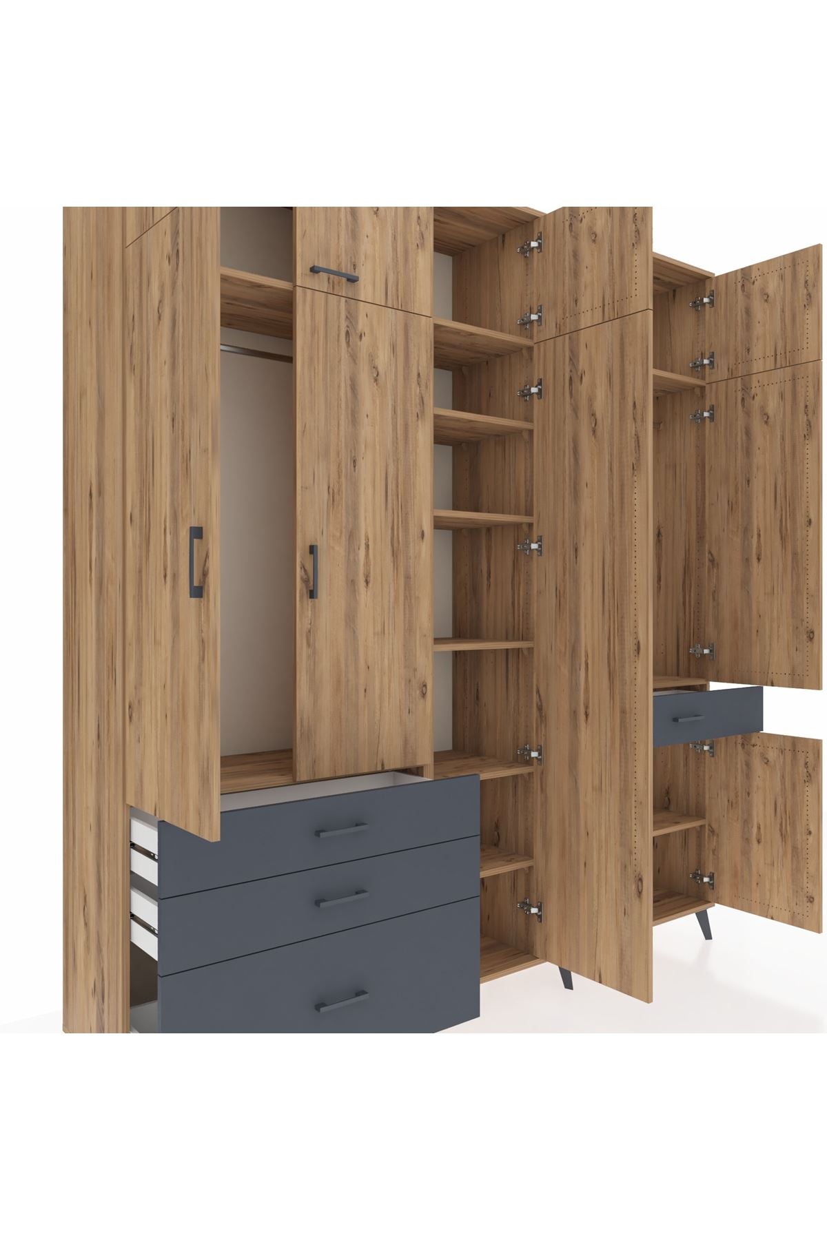 Hyperion Dolap 11 Raflı 4 Çekmeceli 2 Askılı 220x44x243 - S553M055V20B