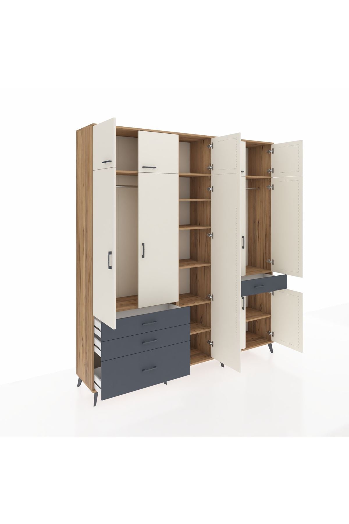 Hyperion Dolap 11 Raflı 4 Çekmeceli 2 Askılı 220x44x243 - S553M055V23B