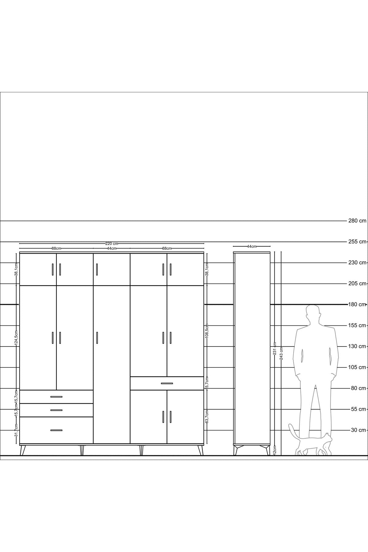 Hyperion Dolap 11 Raflı 4 Çekmeceli 2 Askılı 220x44x243 - S553M055V23B