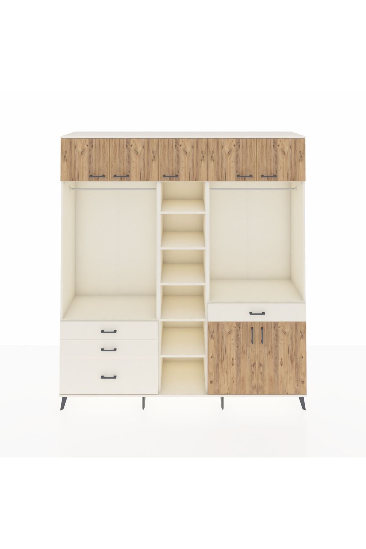 Hyperion Dolap 11 Raflı 4 Çekmeceli 2 Askılı 220x44x243 Aytaşı-Çam/Aytaşı