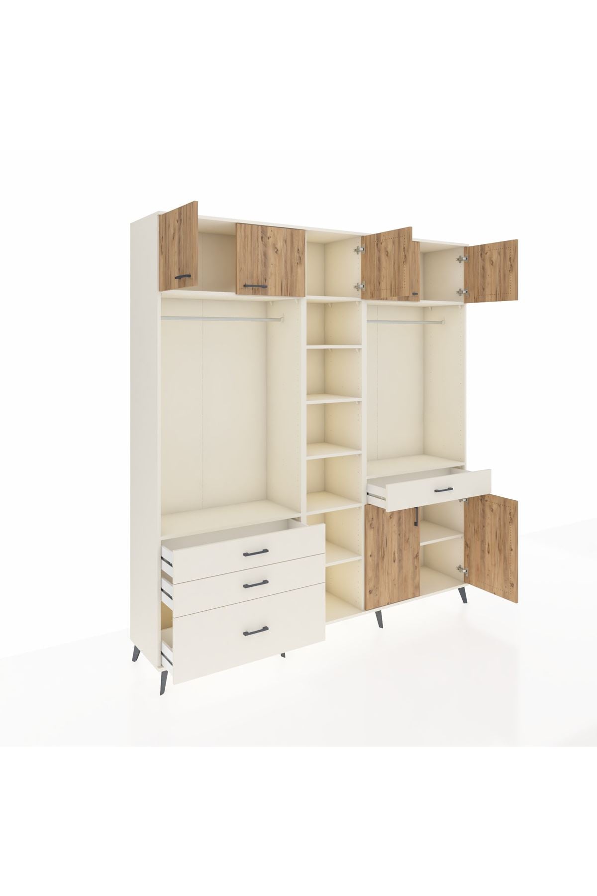 Hyperion Dolap 11 Raflı 4 Çekmeceli 2 Askılı 220x44x243 Aytaşı-Çam/Aytaşı