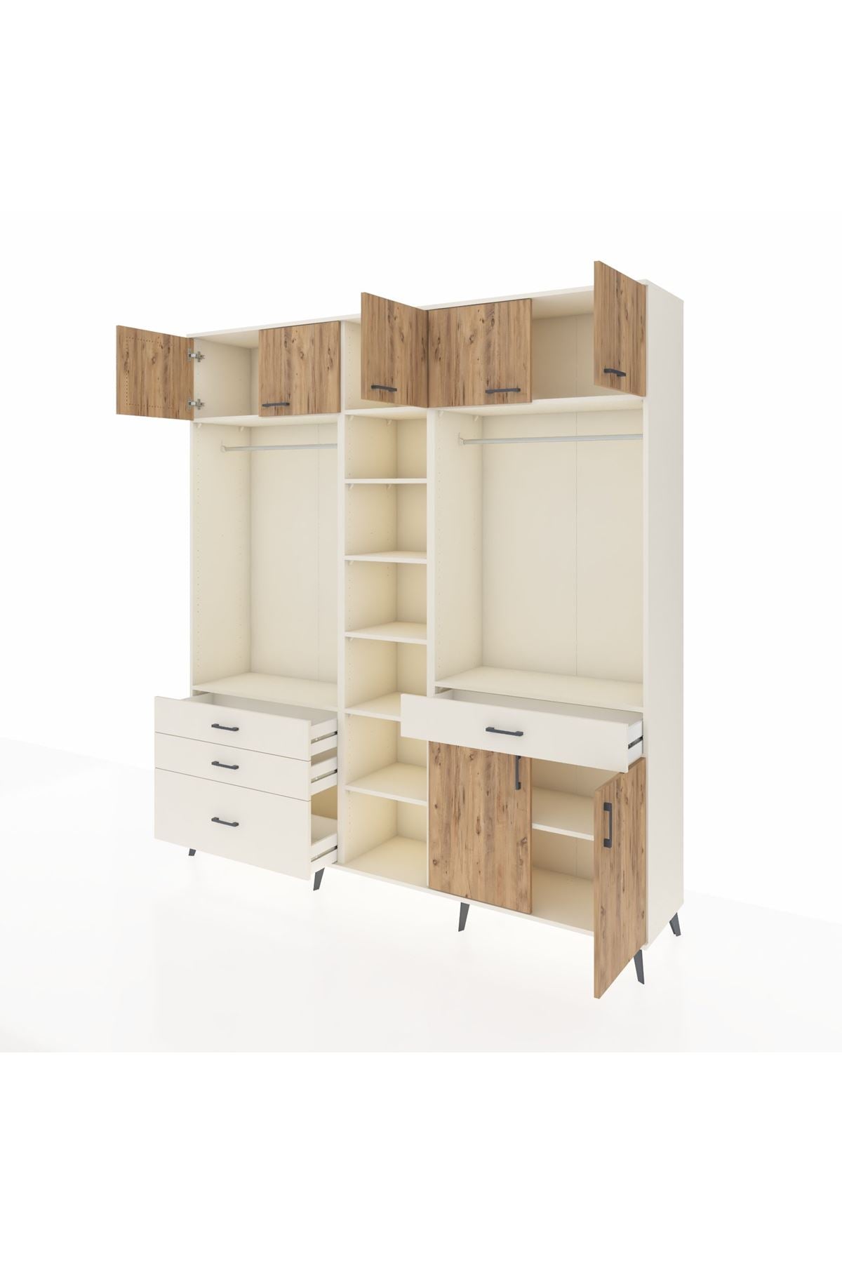 Hyperion Dolap 11 Raflı 4 Çekmeceli 2 Askılı 220x44x243 Aytaşı-Çam/Aytaşı