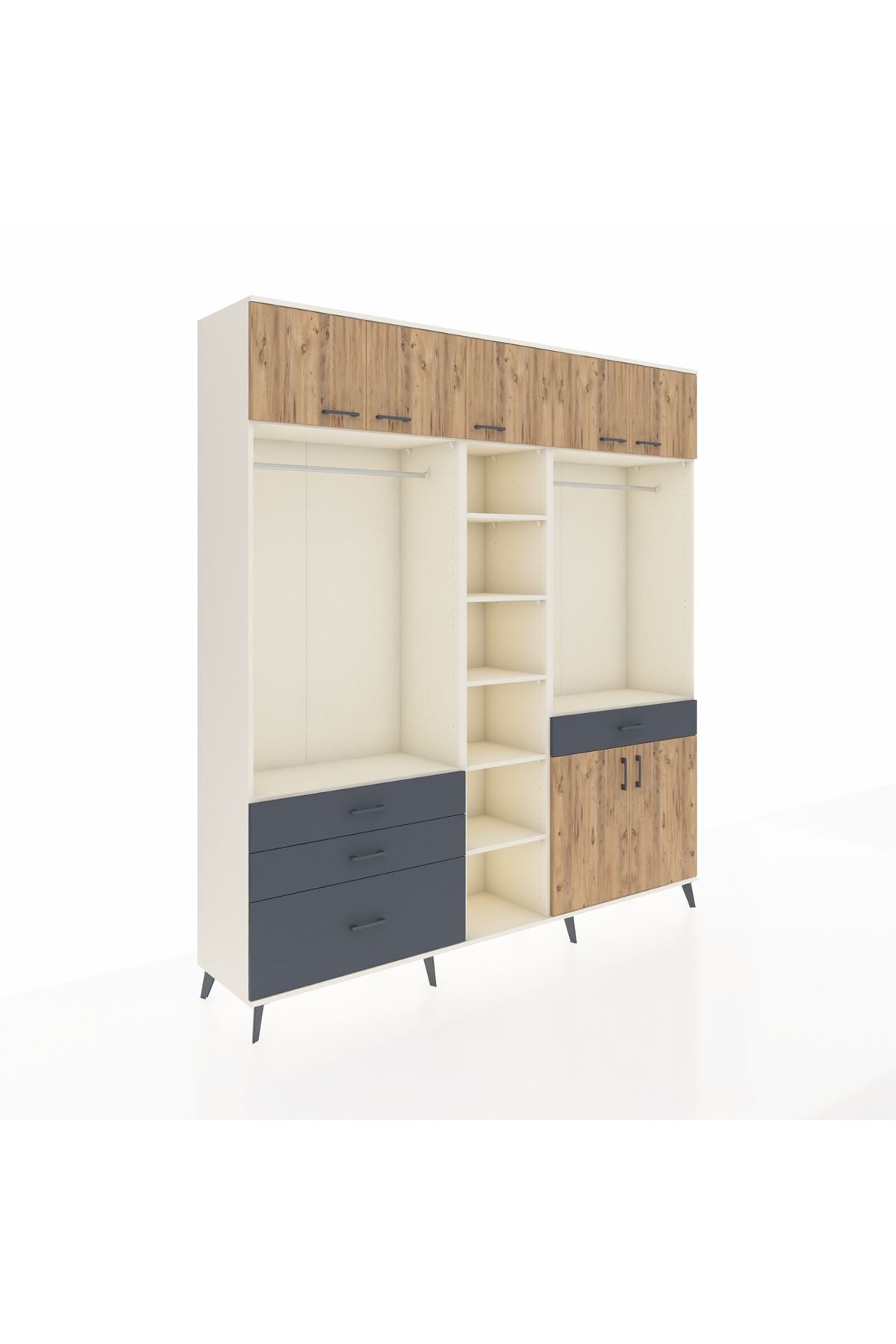 Hyperion Dolap 11 Raflı 4 Çekmeceli 2 Askılı 220x44x243 Aytaşı-Çam/Antrasit