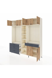 Hyperion Dolap 11 Raflı 4 Çekmeceli 2 Askılı 220x44x243 Aytaşı-Çam/Antrasit