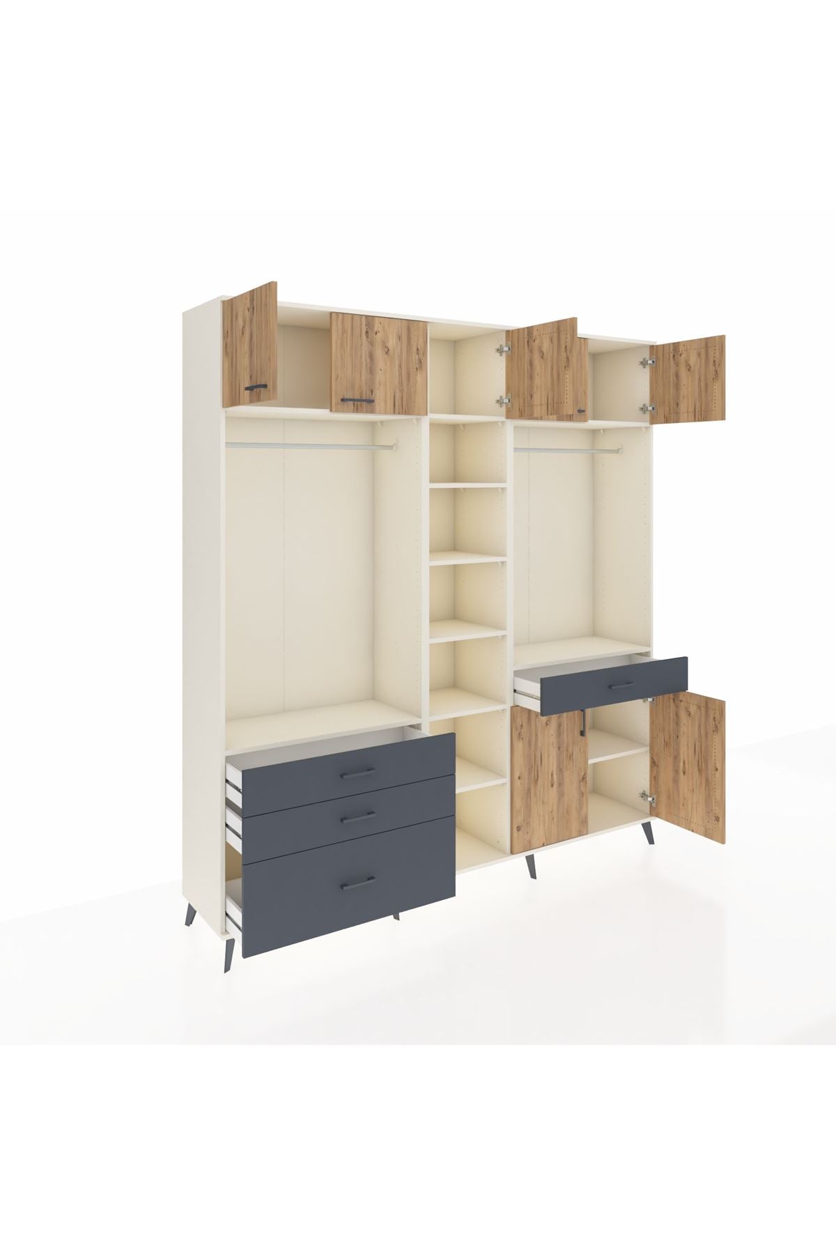 Hyperion Dolap 11 Raflı 4 Çekmeceli 2 Askılı 220x44x243 Aytaşı-Çam/Antrasit