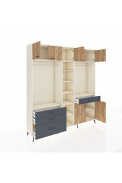 Hyperion Dolap 11 Raflı 4 Çekmeceli 2 Askılı 220x44x243 Aytaşı-Çam/Antrasit