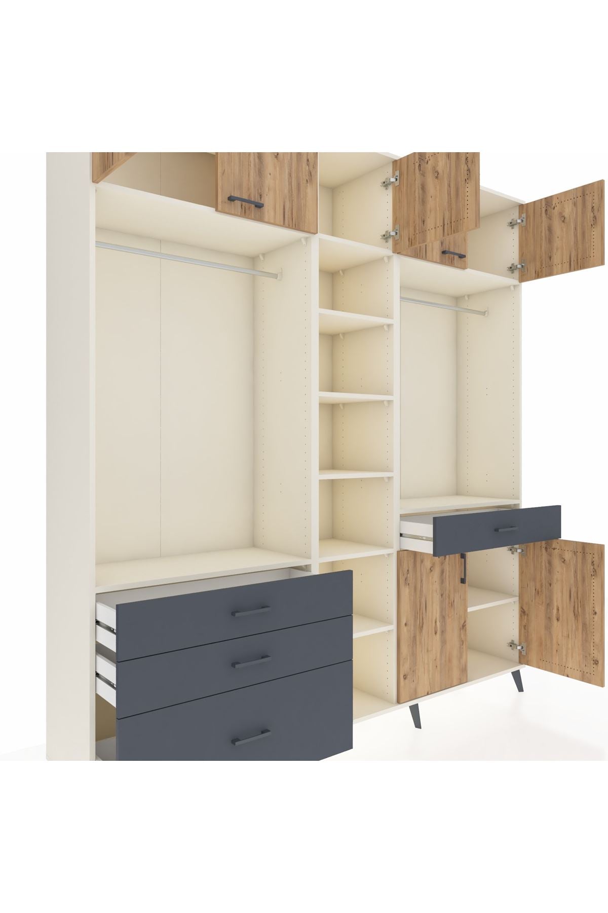 Hyperion Dolap 11 Raflı 4 Çekmeceli 2 Askılı 220x44x243 Aytaşı-Çam/Antrasit