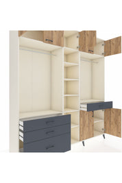 Hyperion Dolap 11 Raflı 4 Çekmeceli 2 Askılı 220x44x243 Aytaşı-Çam/Antrasit