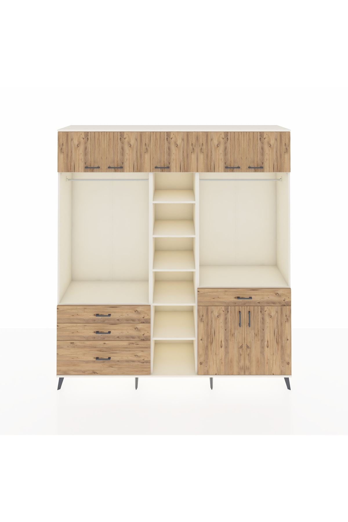 Hyperion Gardrop 11 Raflı 4 Çekmeceli 2 Askılı 220x44x243 Aytaşı-Çam/Çam