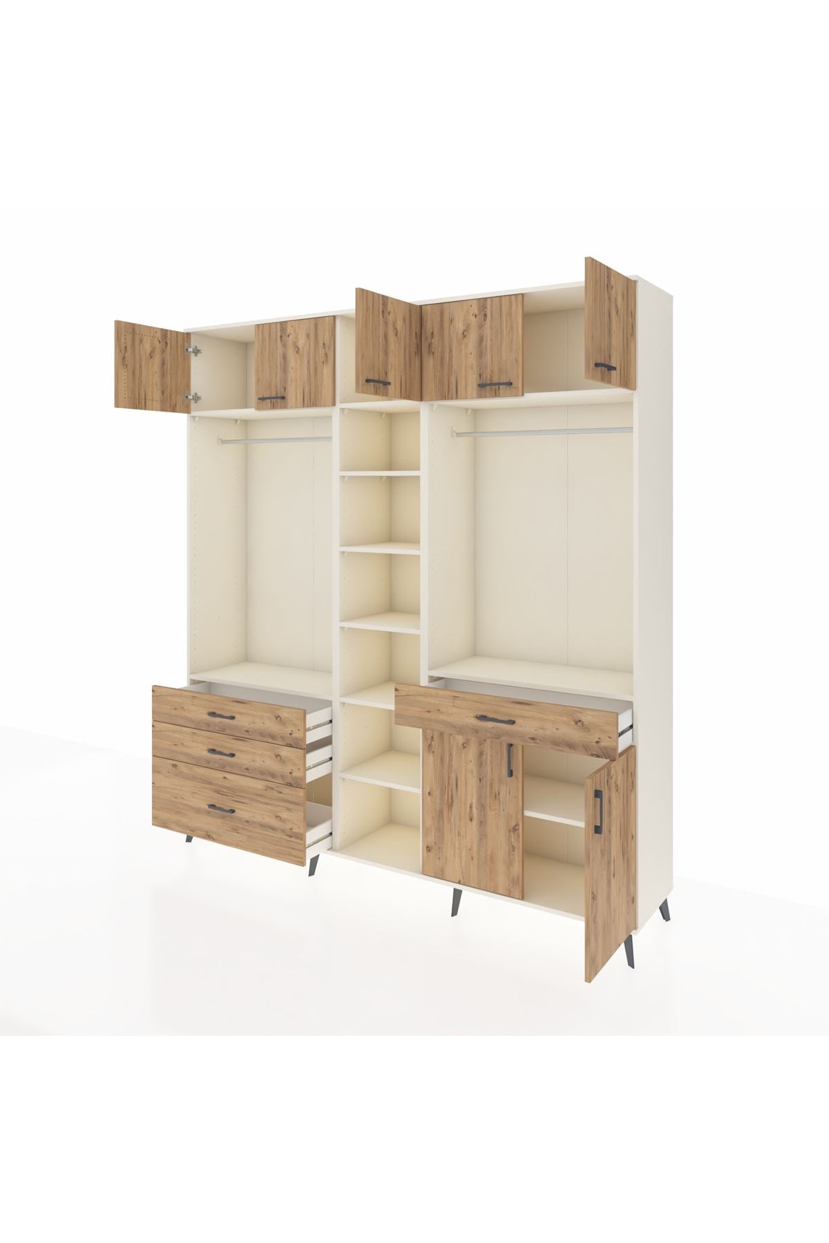 Hyperion Gardrop 11 Raflı 4 Çekmeceli 2 Askılı 220x44x243 Aytaşı-Çam/Çam