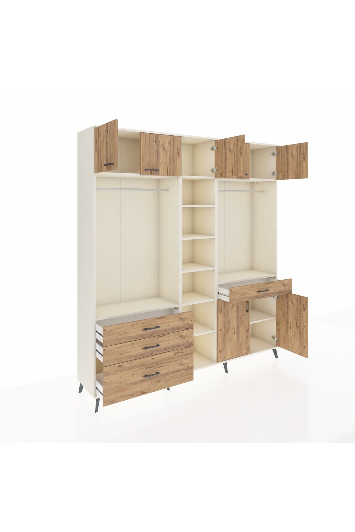 Hyperion Gardrop 11 Raflı 4 Çekmeceli 2 Askılı 220x44x243 Aytaşı-Çam/Çam