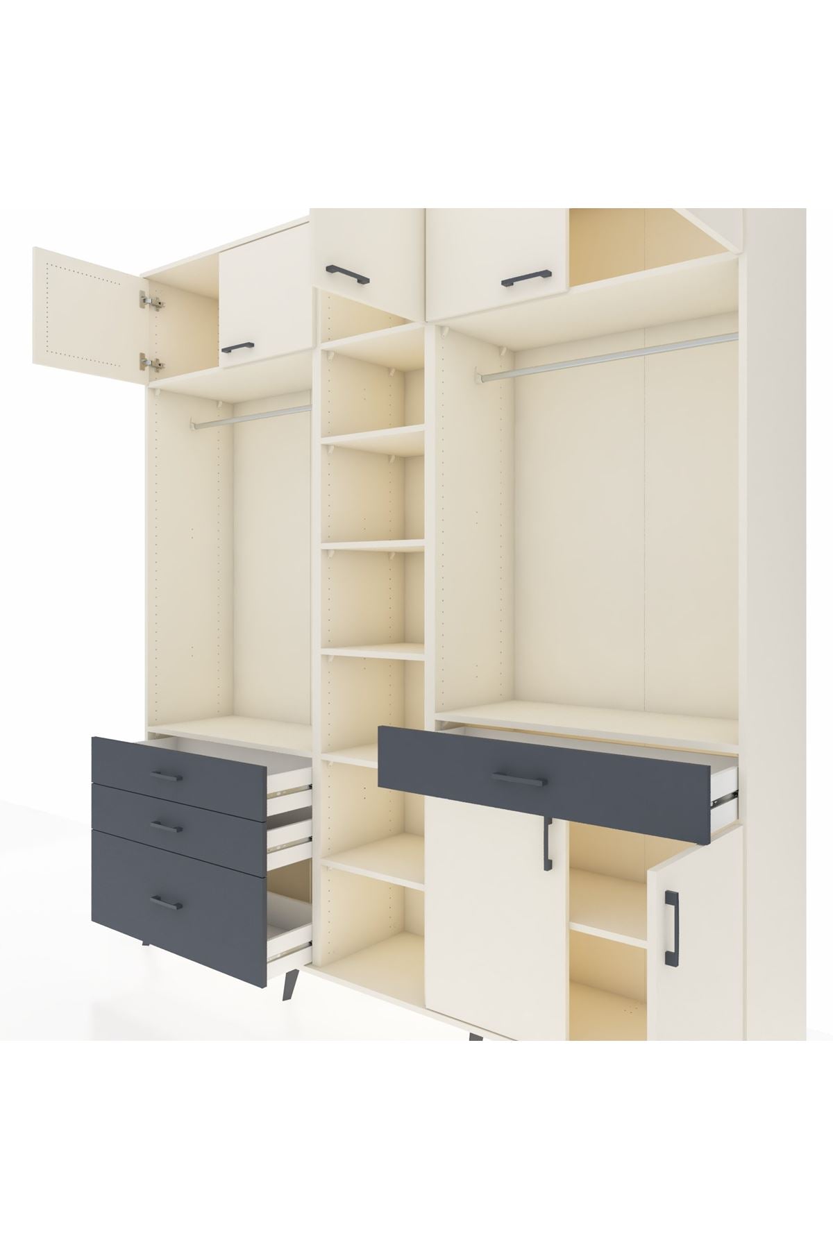 Hyperion Dolap 11 Raflı 4 Çekmeceli 2 Askılı 220x44x243 Aytaşı-Aytaşı/Antrasit