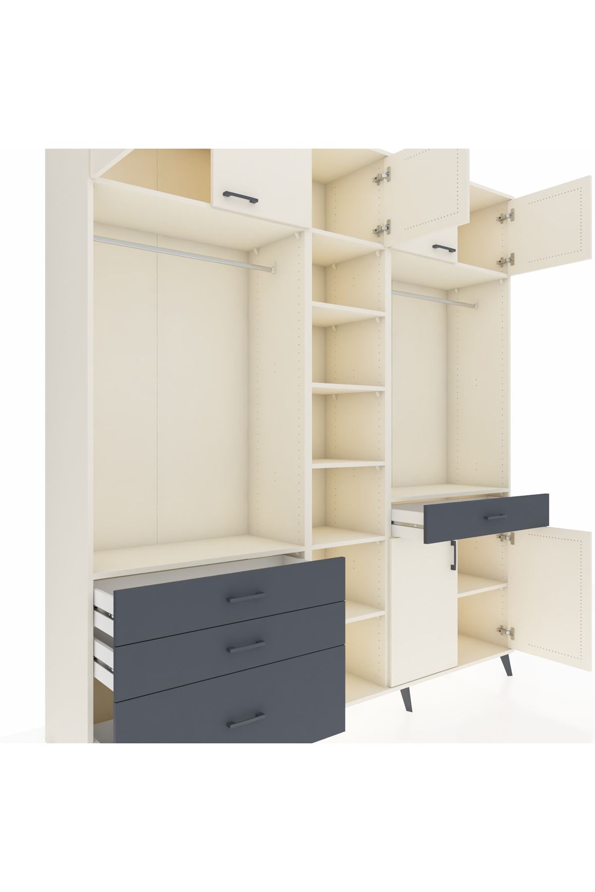 Hyperion Dolap 11 Raflı 4 Çekmeceli 2 Askılı 220x44x243 Aytaşı-Aytaşı/Antrasit