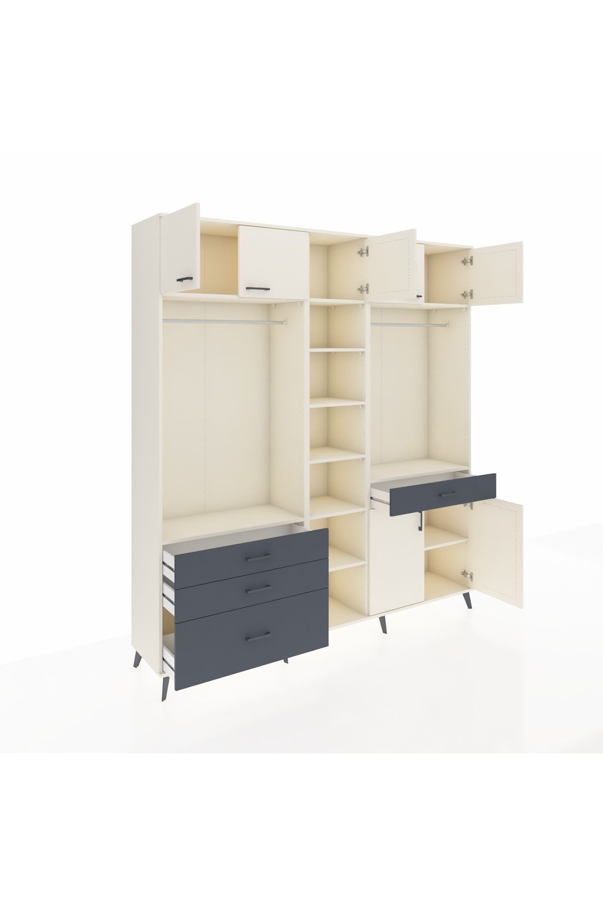 Hyperion Dolap 11 Raflı 4 Çekmeceli 2 Askılı 220x44x243 Aytaşı-Aytaşı/Antrasit