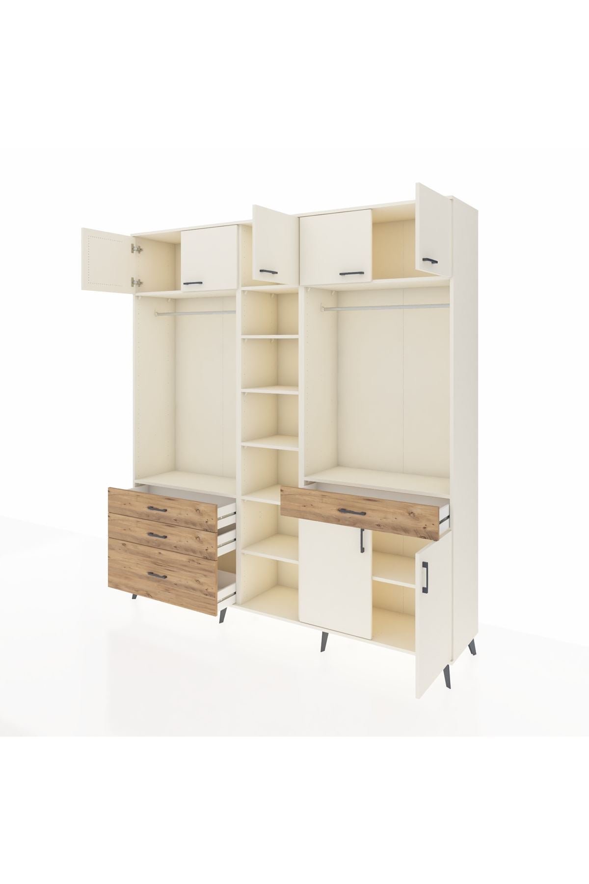 Hyperion Dolap 11 Raflı 4 Çekmeceli 2 Askılı 220x44x243 Aytaşı-Aytaşı/Çam