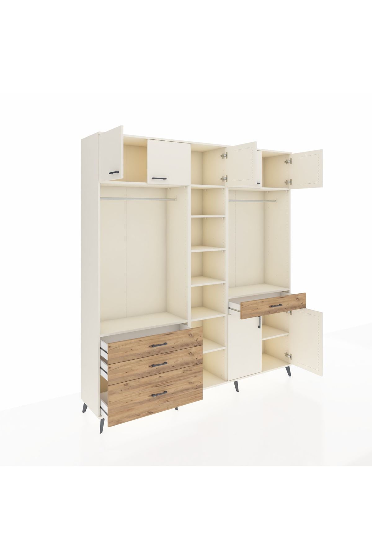 Hyperion Dolap 11 Raflı 4 Çekmeceli 2 Askılı 220x44x243 Aytaşı-Aytaşı/Çam