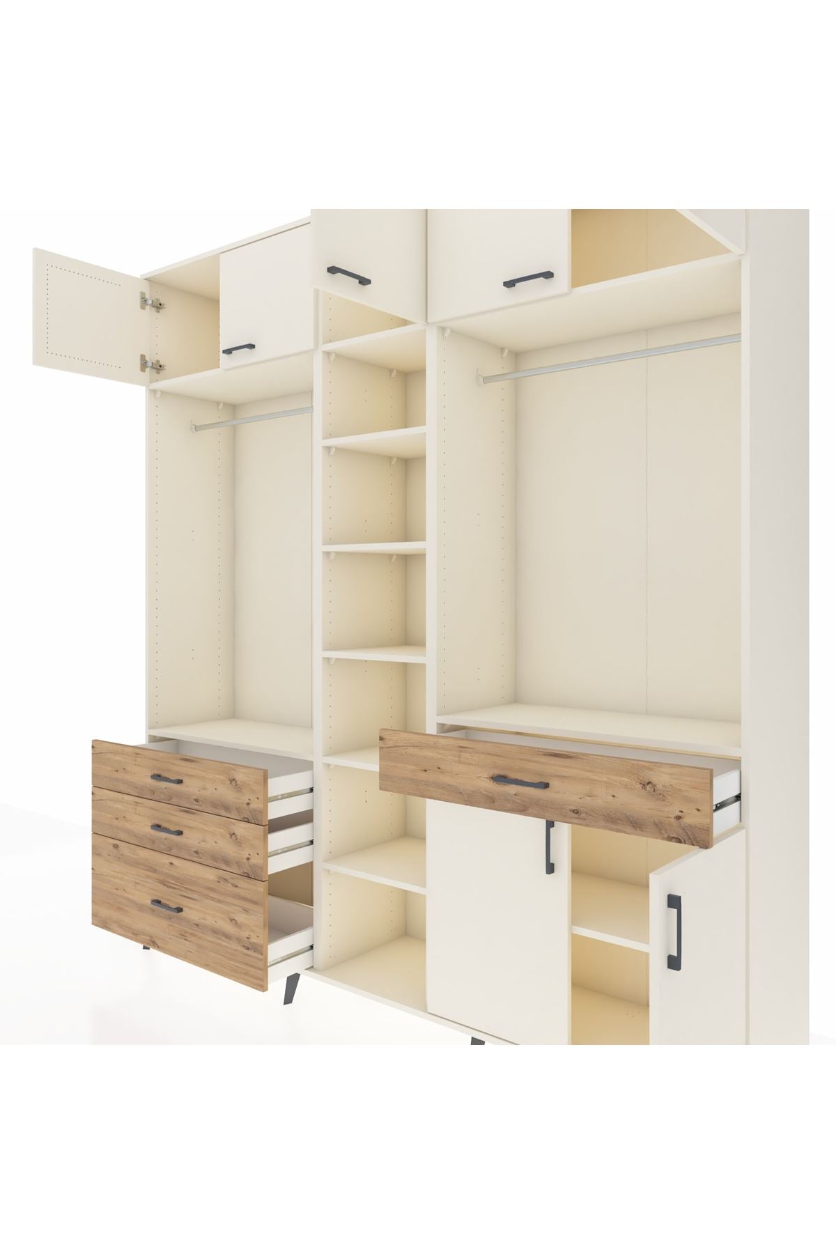 Hyperion Dolap 11 Raflı 4 Çekmeceli 2 Askılı 220x44x243 Aytaşı-Aytaşı/Çam