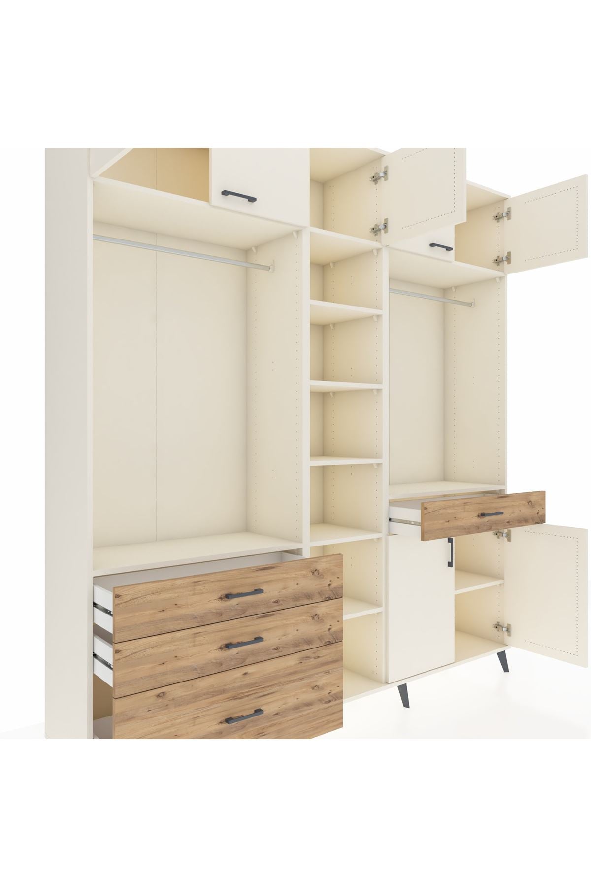 Hyperion Dolap 11 Raflı 4 Çekmeceli 2 Askılı 220x44x243 Aytaşı-Aytaşı/Çam