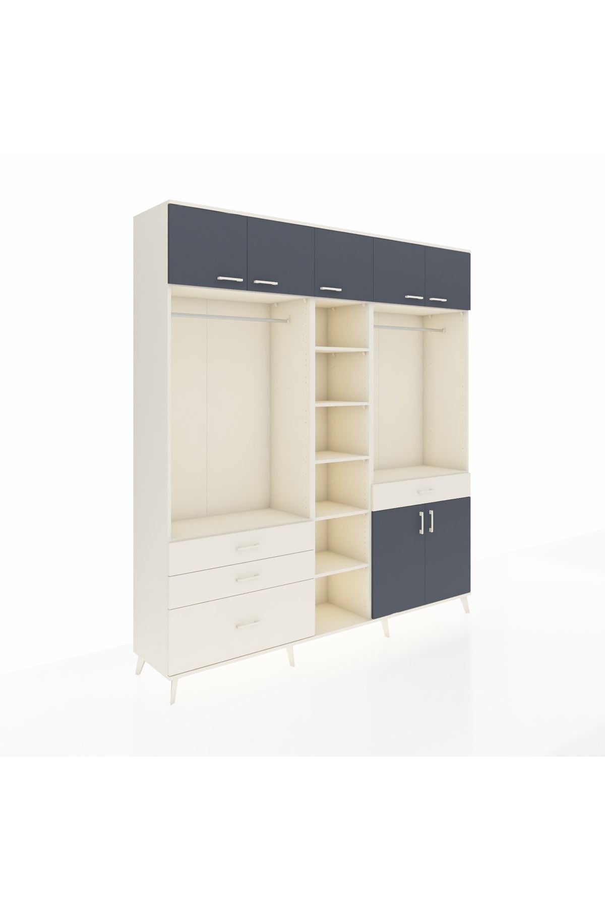 Hyperion Dolap 11 Raflı 4 Çekmeceli 2 Askılı 220x44x243 Aytaşı-Antrasit/Aytaşı