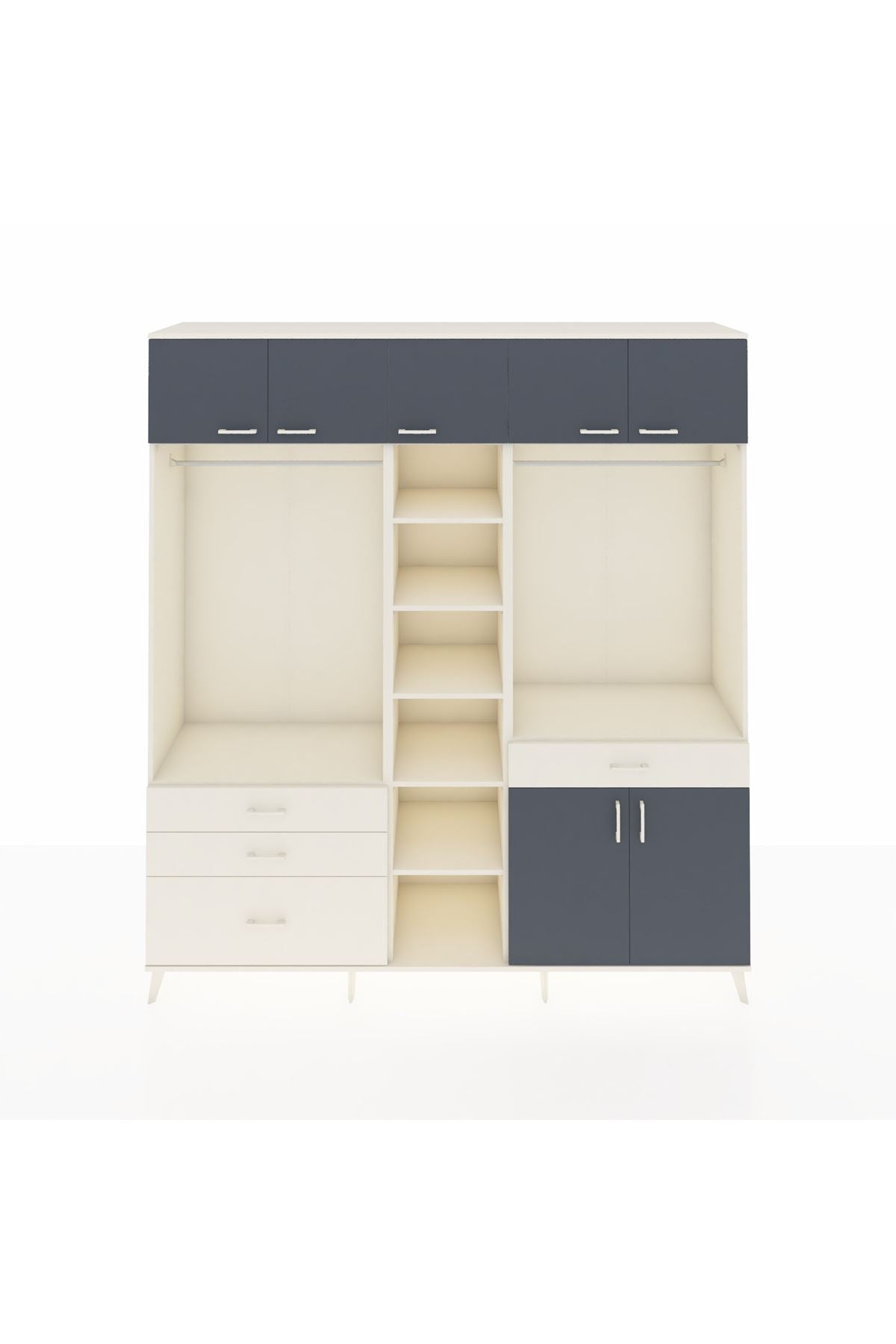 Hyperion Dolap 11 Raflı 4 Çekmeceli 2 Askılı 220x44x243 Aytaşı-Antrasit/Aytaşı