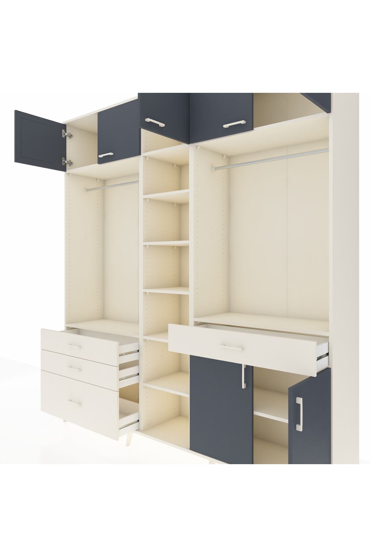 Hyperion Dolap 11 Raflı 4 Çekmeceli 2 Askılı 220x44x243 Aytaşı-Antrasit/Aytaşı