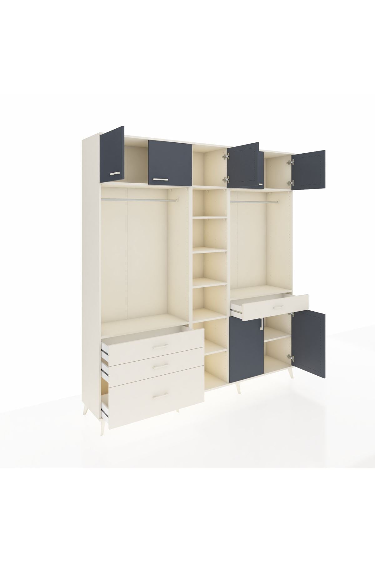 Hyperion Dolap 11 Raflı 4 Çekmeceli 2 Askılı 220x44x243 Aytaşı-Antrasit/Aytaşı