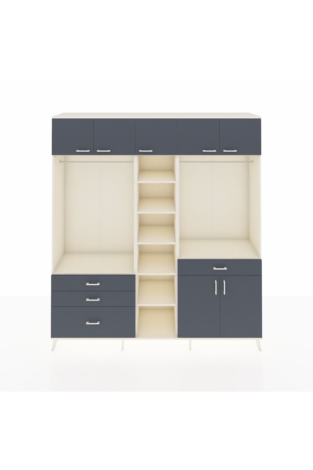 Hyperion Gardrop 11 Raflı 4 Çekmeceli 2 Askılı 220x44x243 Aytaşı-Antrasit/Antrasit